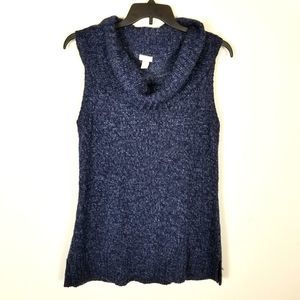 Chocos Women Turtleneck Sleeveless Sweater Knit Pullover Blue XL